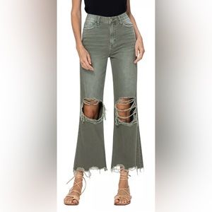 Vervet Olive Green Distressed Jeans
